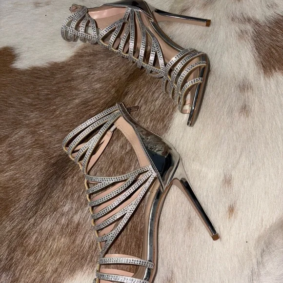 Aldo Silver Strappy High Heel Sandals - Picture 4 of 8